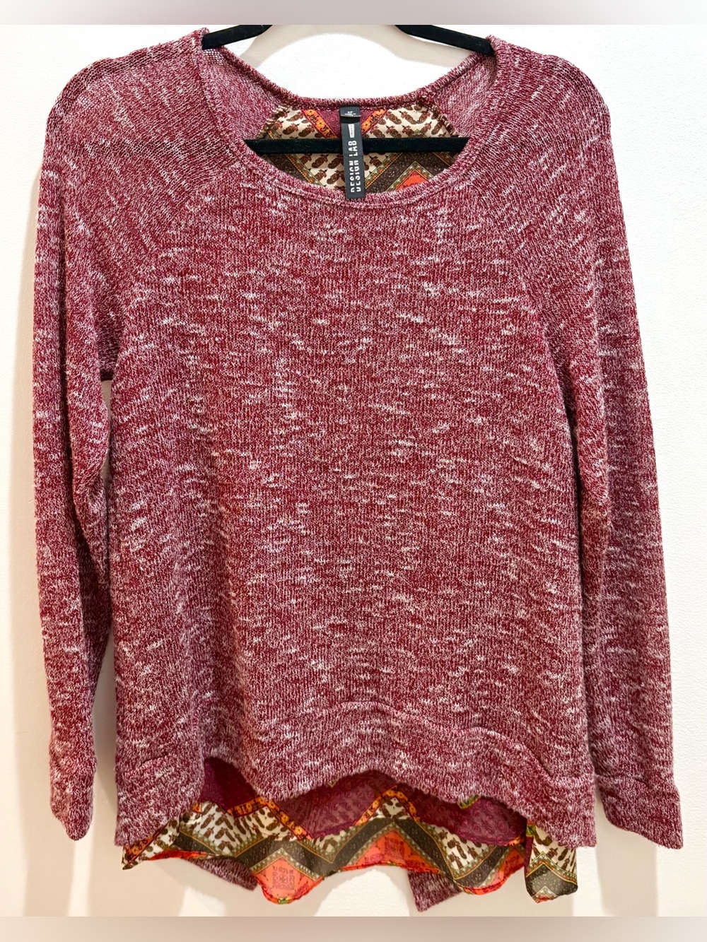 Design Lab Lord & Taylor Burgundy Marled Tulip Top Small Flowy Knit Sweater Boho